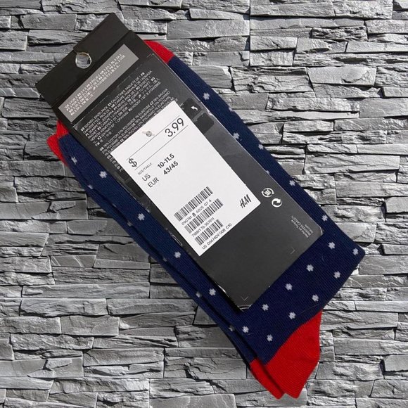 H&M Pattern Socks Blue/Red Sizes 10-11.5 - Picture 2 of 2